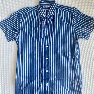 Men’s Short Sleeve Button Up, Pinstripe Blue and White, Small